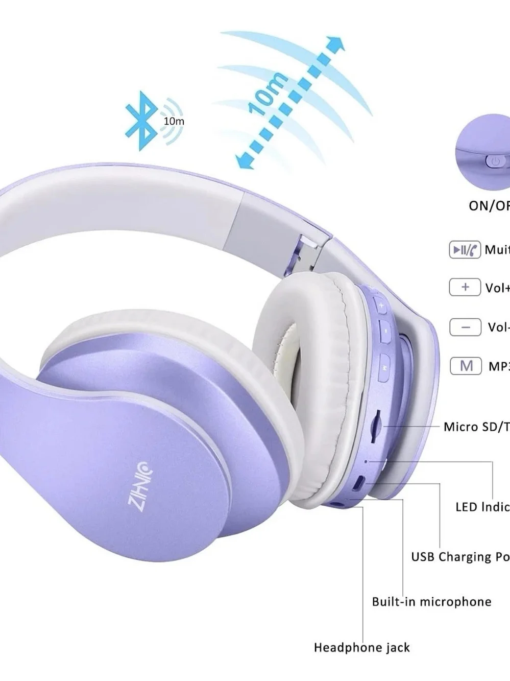 Purple and White Adjustable Headband VR/AR Headphones
